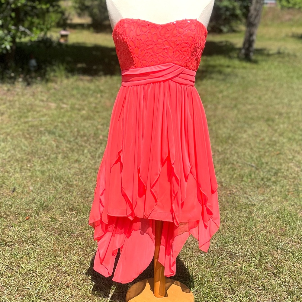My Michelle Coral Sequins Heart Chiffon Hi Lo Strapless Dress Size 9